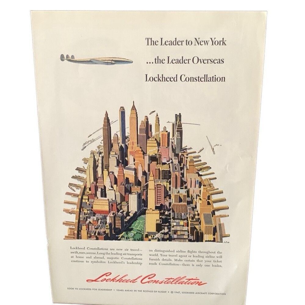 Vintage 1947 Lockheed Constellation Leader To New York Ad Advertisment